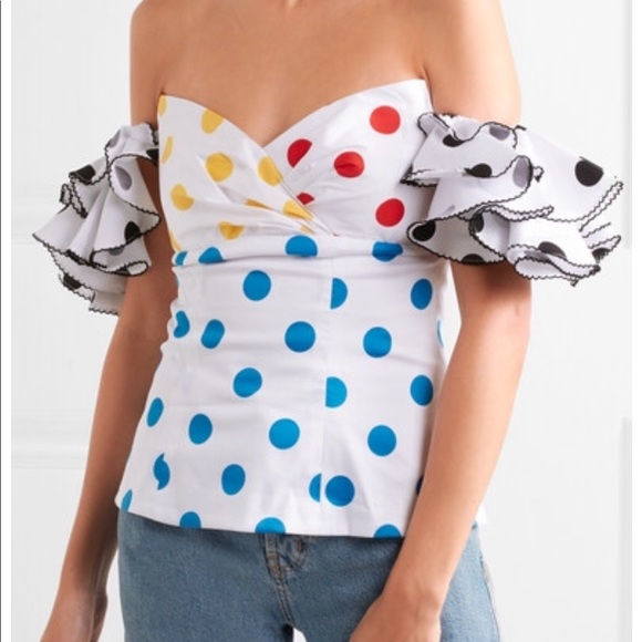 Caroline Constas Louisa off-shoulder top polka dot - Picture 1 of 4